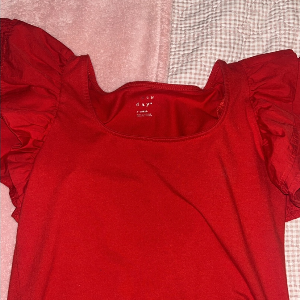 a new day Red Ruffled Blouse
